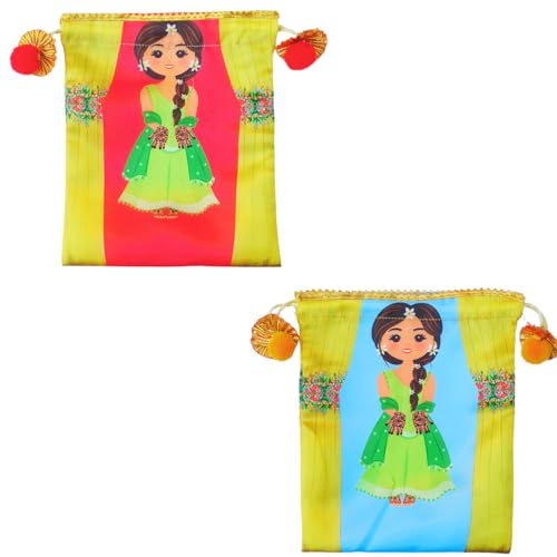 Sri Yagnaa - Pack of 10 - Mehandi Design Potli Bags - Fabric Potli Bags - Women's Silk Drawstring Closure - Gift Pouches - for Return Gifting (Multi-Color) - Image 2