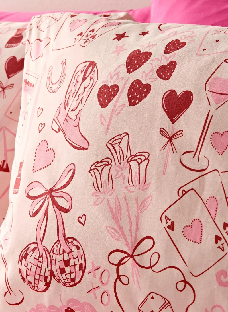 ماتلان Pink Vintage Print Duvet Set