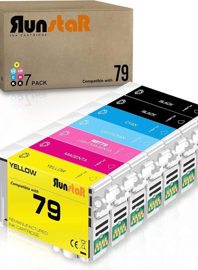 Run Star 79 T079 Remanufactured Ink Cartridge Replacement for 79 T079 T079120 use with Epson Artisan 1430 Stylus Photo 1400 Printer (7 Packs; 2 Black/Cyan/Yellow/Magenta/Light Cyan/Light Magenta) - Image 1