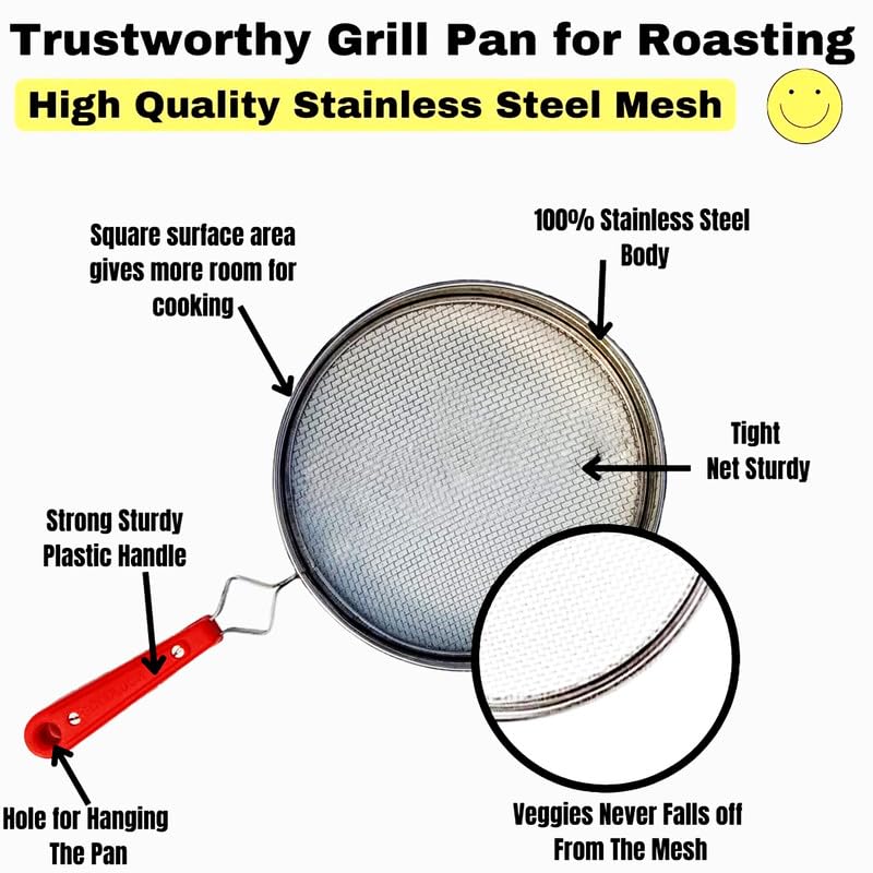 STONE STONE Phulka Grill Roaster for Gas Stove, Grill Mesh Tawa Jali for Kitchen Cooking, Roti Basket Pulka Pan Roaster Grill with Handle, Papad Jali, Mesh Brinjal Roaster (Stainless Steel, No-10) - Image 5