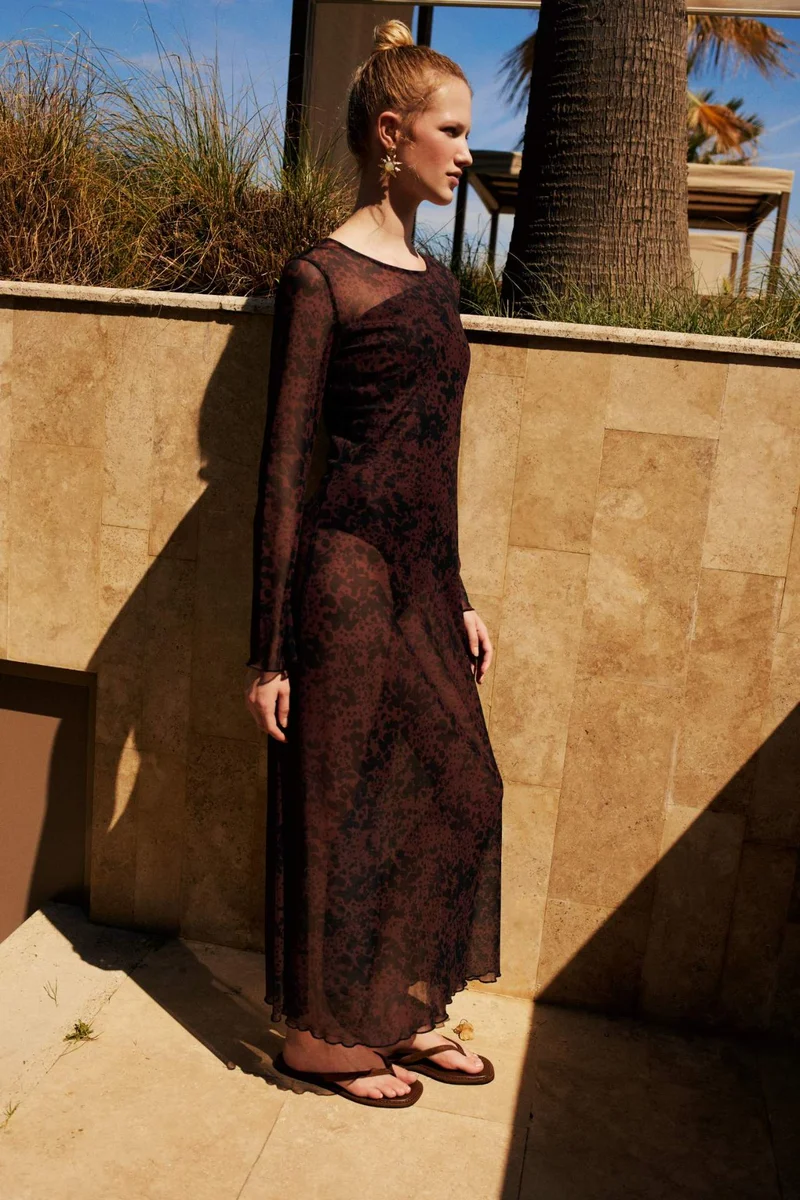 ديفاكتو Regular Fit Tulle Brown Beach Dress