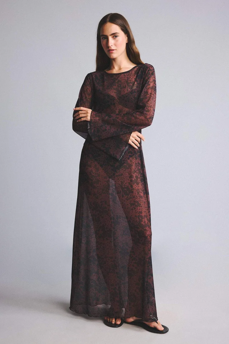 ديفاكتو Regular Fit Tulle Brown Beach Dress