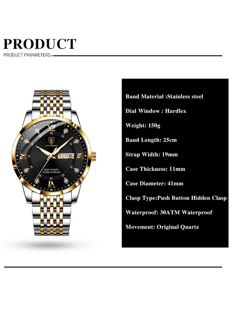 Ultra Thin Men's Watch with Sapphire Crystal Glass, Diamond Hour Markers, 2.5D Curved Dial, Waterproof, Luminous, and Calendar Function