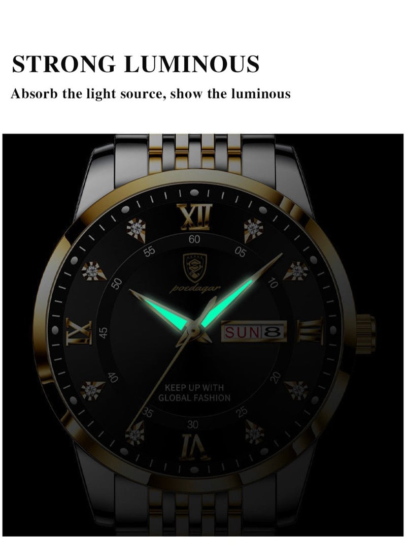 Ultra Thin Men's Watch with Sapphire Crystal Glass, Diamond Hour Markers, 2.5D Curved Dial, Waterproof, Luminous, and Calendar Function