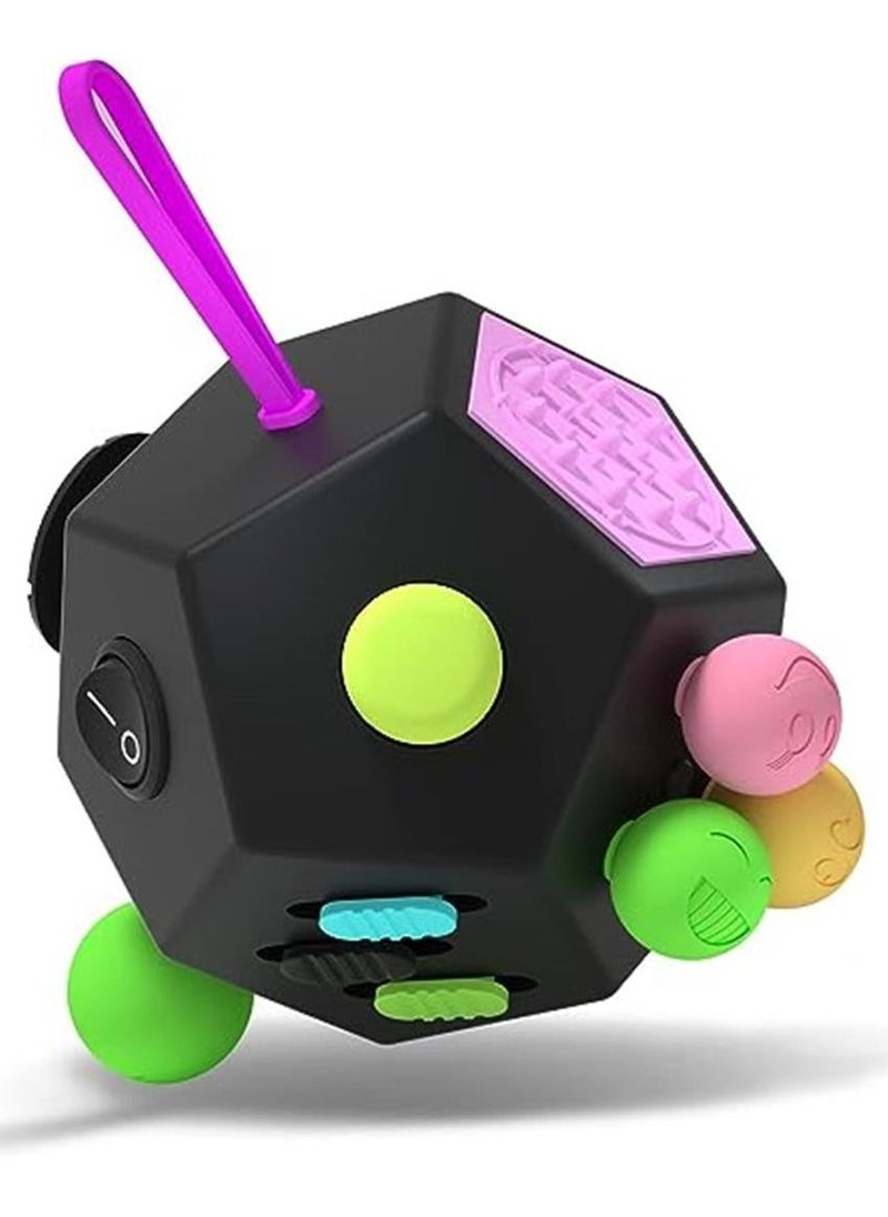 Fidget Dodecagon –12-Side Fidget Cube Relieves Stress and Anxiety Anti Depression Cube for Children and Adults with ADHD ADD OCD Autism (B2 Black Colorful)