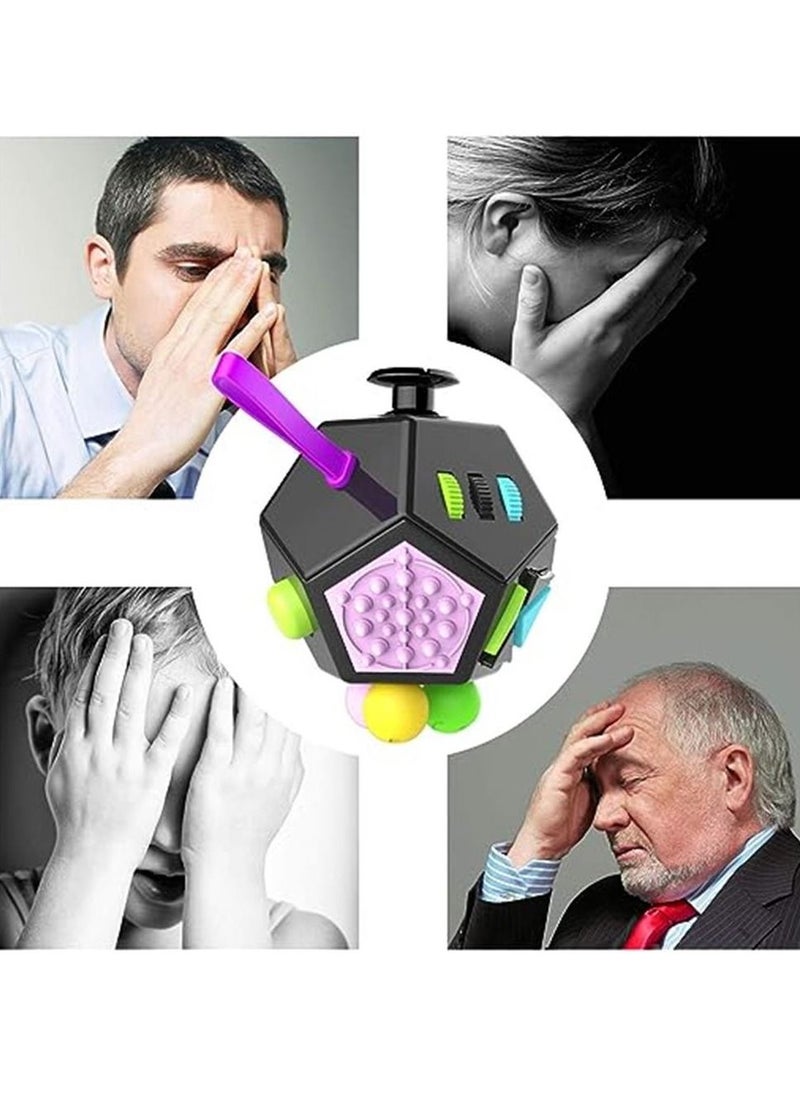 Fidget Dodecagon –12-Side Fidget Cube Relieves Stress and Anxiety Anti Depression Cube for Children and Adults with ADHD ADD OCD Autism (B2 Black Colorful)