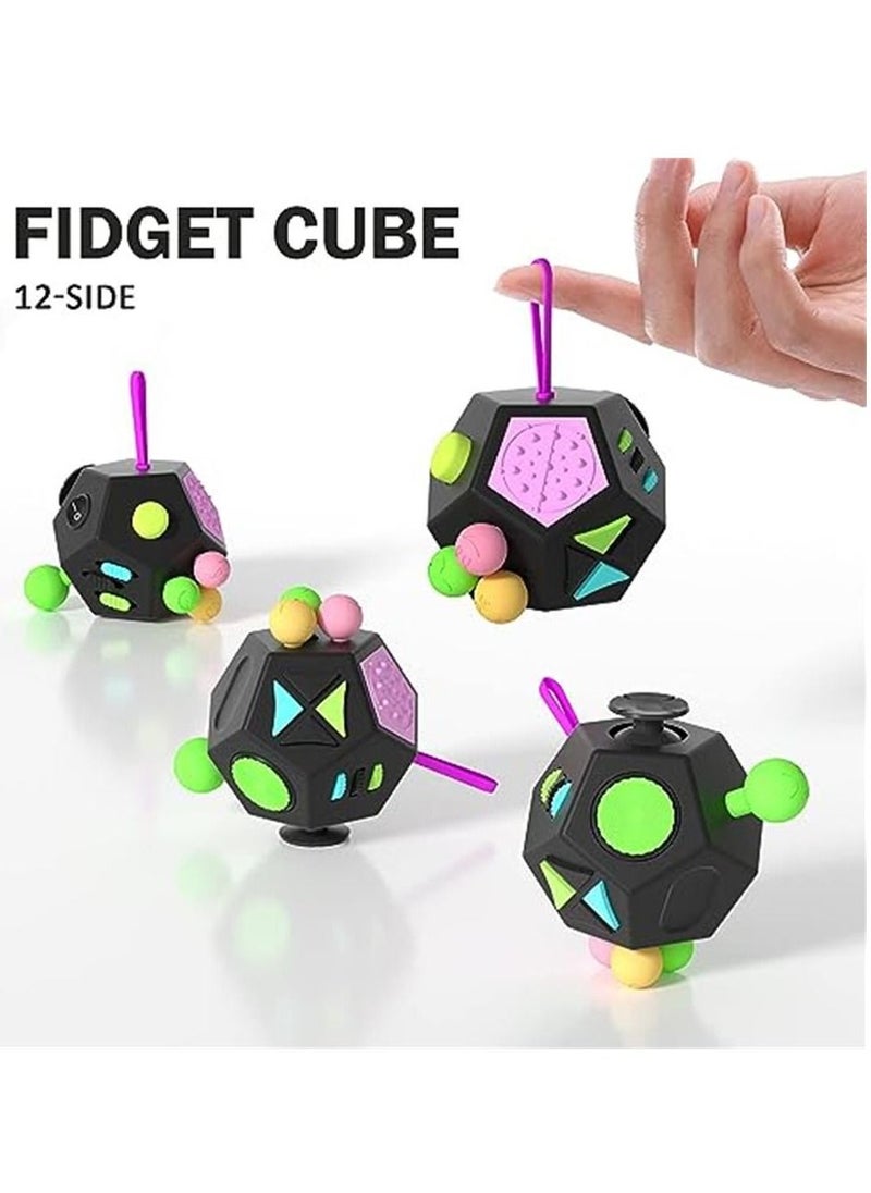 Fidget Dodecagon –12-Side Fidget Cube Relieves Stress and Anxiety Anti Depression Cube for Children and Adults with ADHD ADD OCD Autism (B2 Black Colorful)