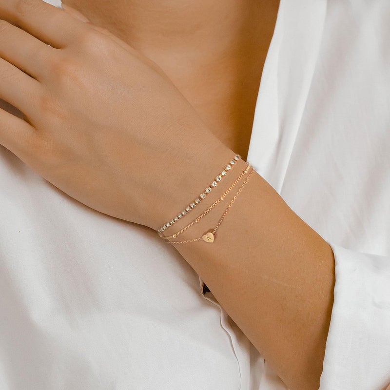 Yanoda Gold Initial Bracelets for Women - 14K Gold Plated Bracelet Sets, Trendy Dainty Heart Letter Initial Bracelets, Adjustable Tennis Bracelets, Personalized Jewelry - Image 2