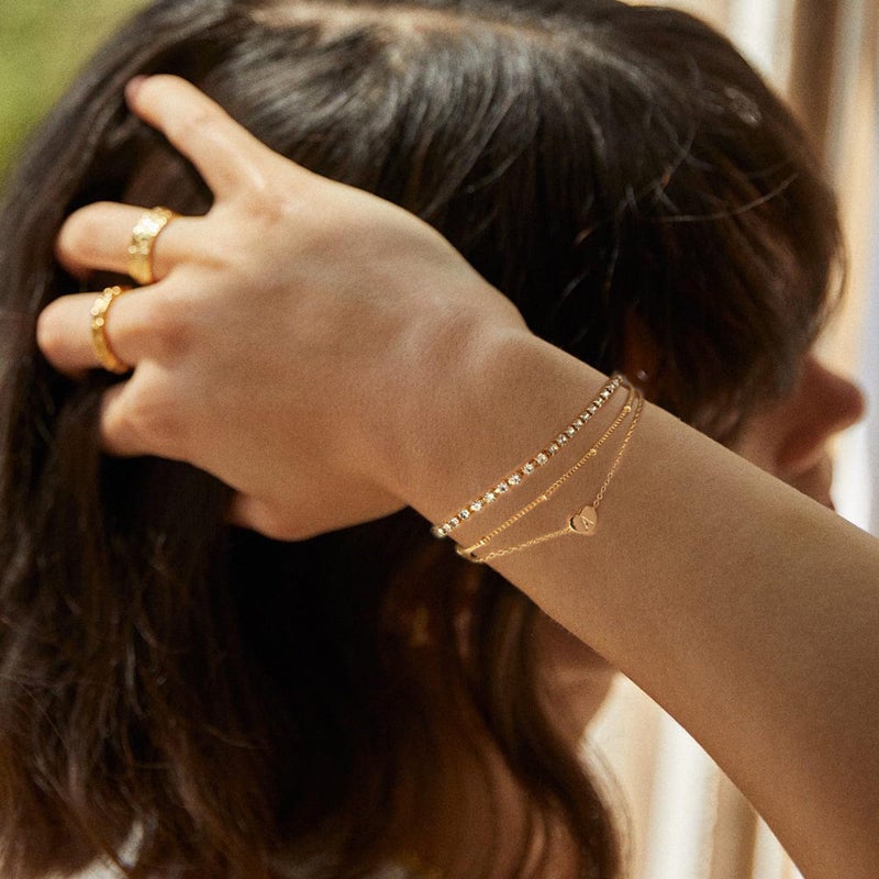 Yanoda Gold Initial Bracelets for Women - 14K Gold Plated Bracelet Sets, Trendy Dainty Heart Letter Initial Bracelets, Adjustable Tennis Bracelets, Personalized Jewelry - Image 3