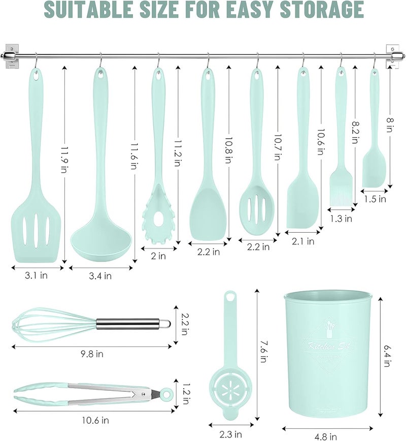 Pranski Kitchen Utensils Set-12 Pieces Silicone Cooking Utensils Set (Dishwasher Safe) 392°F Heat Resistant Spatula Set,Kitchen Utensil Set for Nonstick Cookware,Best Kitchen Tools with Holder - Image 2