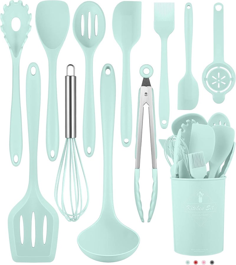 Pranski Kitchen Utensils Set-12 Pieces Silicone Cooking Utensils Set (Dishwasher Safe) 392°F Heat Resistant Spatula Set,Kitchen Utensil Set for Nonstick Cookware,Best Kitchen Tools with Holder - Image 1