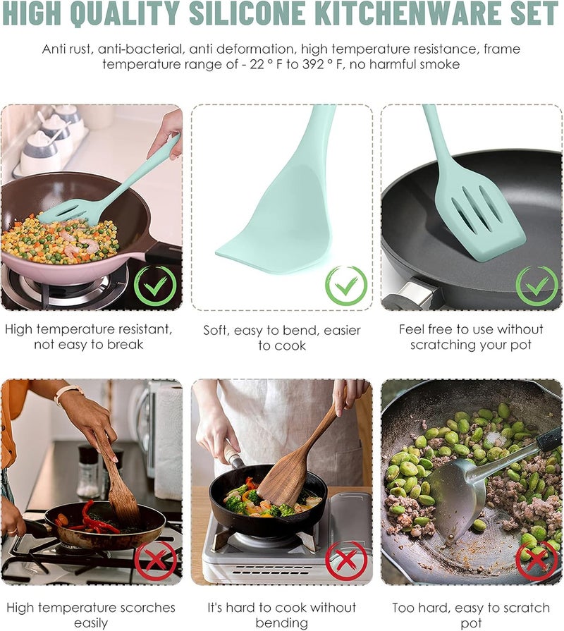 Pranski Kitchen Utensils Set-12 Pieces Silicone Cooking Utensils Set (Dishwasher Safe) 392°F Heat Resistant Spatula Set,Kitchen Utensil Set for Nonstick Cookware,Best Kitchen Tools with Holder - Image 3