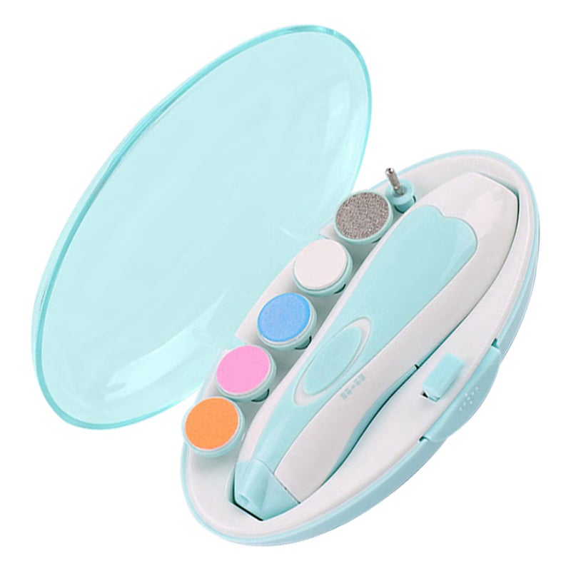 Baby Nail Trimmer Electric Nail Polishing Grooming Kit 6 Grinding Heads for Newborn Infant Toddler Blue - Image 2