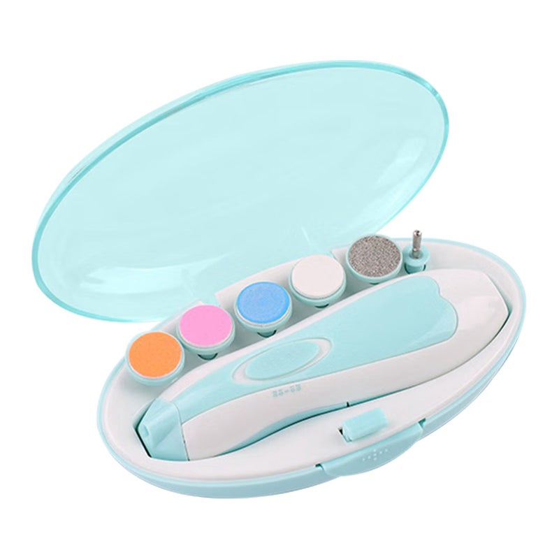 Baby Nail Trimmer Electric Nail Polishing Grooming Kit 6 Grinding Heads for Newborn Infant Toddler Blue - Image 1