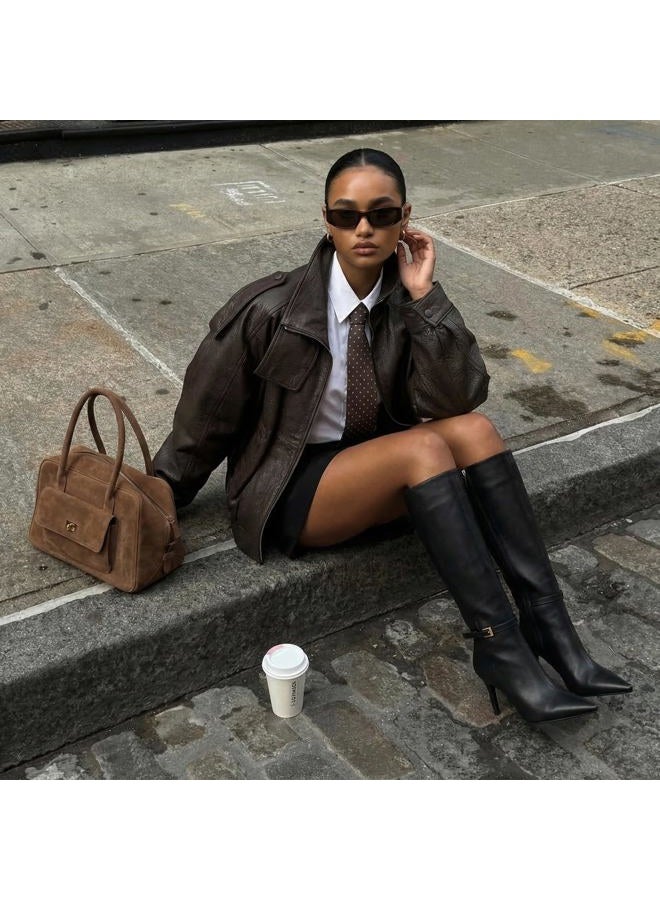 COMJUY Knee High Boots Women 3 IN Stiletto Heel Pointed Toe Tall Boots for Women High Heel Side Zipper Long Boots - Image 3