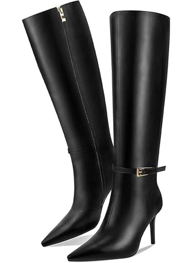 COMJUY Knee High Boots Women 3 IN Stiletto Heel Pointed Toe Tall Boots for Women High Heel Side Zipper Long Boots - Image 5