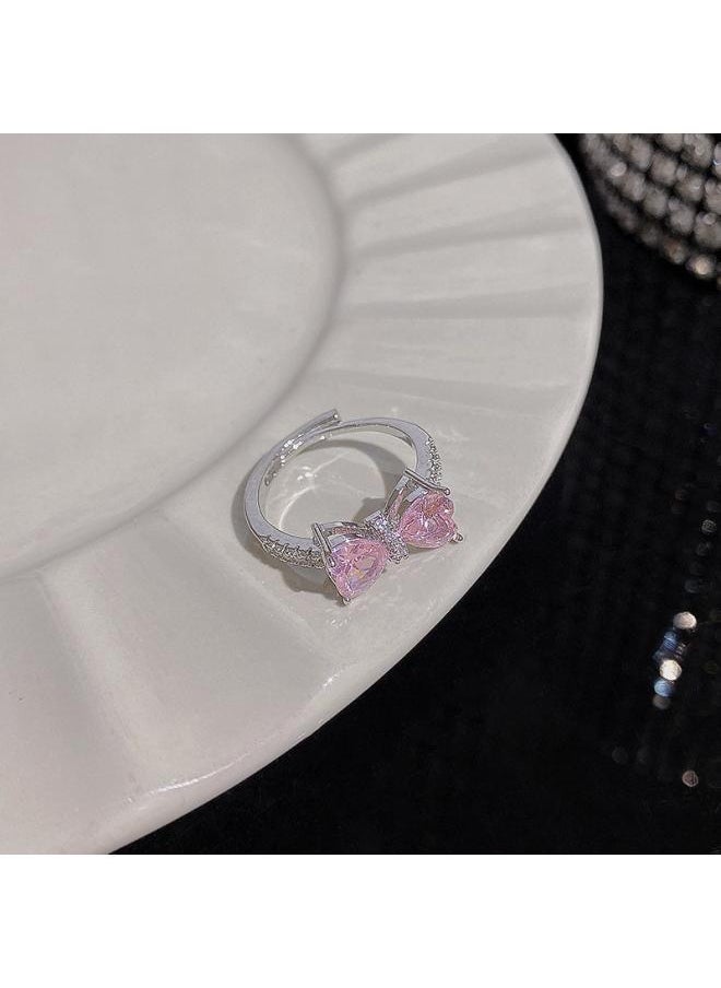 Generic Style Silver Zircon Ring Female Light Luxury Niche High Sense Open Ring Ring Versatile Temperament Bracelet 