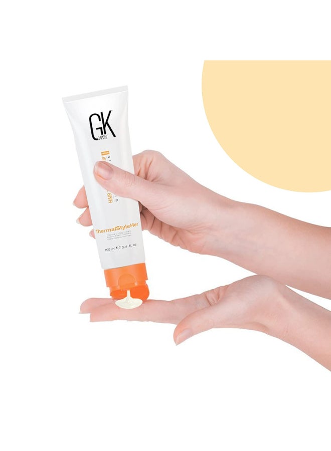 GK Hair ThermalStyleHer 100ml Heat Styling Protection Anti Frizz Hair Cream Thermal Flat Ironing Style Protector for Men Women - Image 4