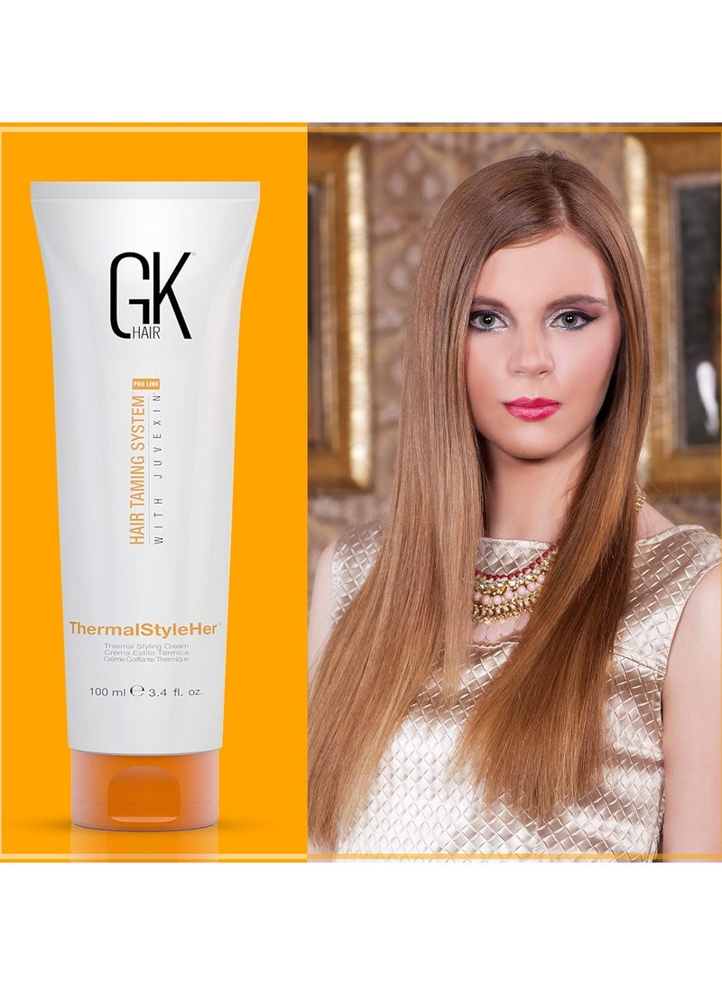 GK Hair ThermalStyleHer 100ml Heat Styling Protection Anti Frizz Hair Cream Thermal Flat Ironing Style Protector for Men Women - Image 5