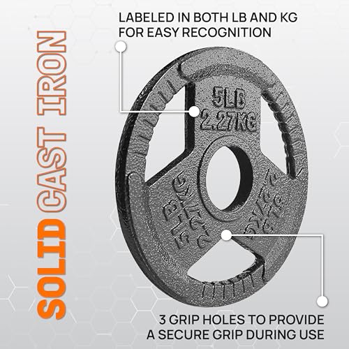 Yes4All مقابض Yes4All ثلاثية القبضة لألواح الوزن الأولمبية / ألواح الوزن المصنوعة من الحديد الزهر، مناسبة لتمارين الباربل، تدريب القوة والمرونة - 5 رطل (فردي) - Image 3