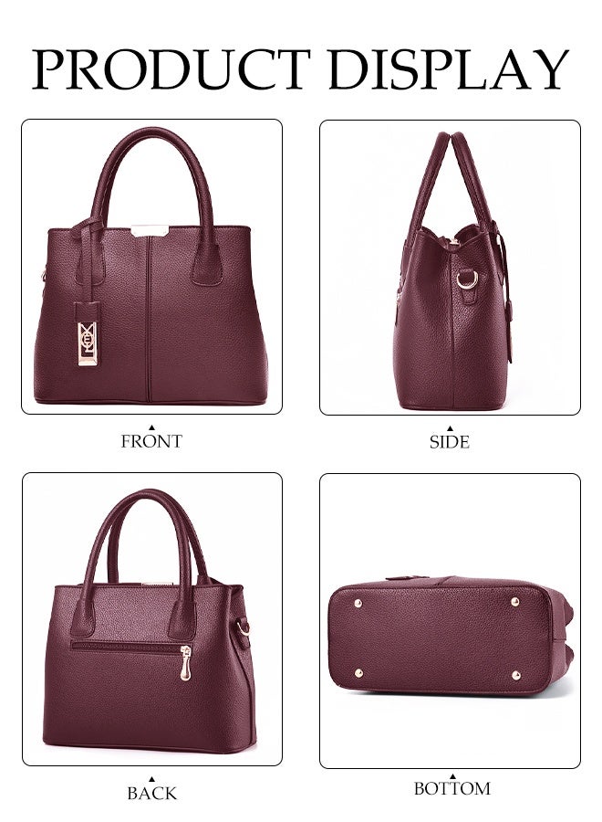 DUNISO حقيبة كتف نسائية، حقيبة رسائل جلدية ناعمة، حقيبة يد عصرية بسعة كبيرة مع ميدالية، حزام كتف قابل للتعديل، مناسبة للتنقل، السفر، التسوق، التخزين والتنظيم، بنفسجي - Image 4