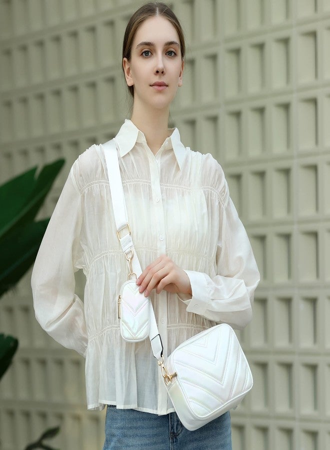 Herald Chevron Quilted Small Crossbody Bag with Coin Purse Pouch Women Square Snapshot Camera Side Shoulder 2 Size Handbag, Colorful White - Image 3