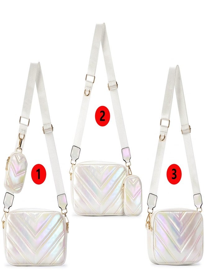 Herald Chevron Quilted Small Crossbody Bag with Coin Purse Pouch Women Square Snapshot Camera Side Shoulder 2 Size Handbag, Colorful White - Image 4