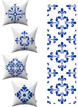 Cango Home White Blue Modern Ethnic Tile Patterned 4-Piece Throw Pillow Cover 1 Runner Set 4KMBS98-RS-02 