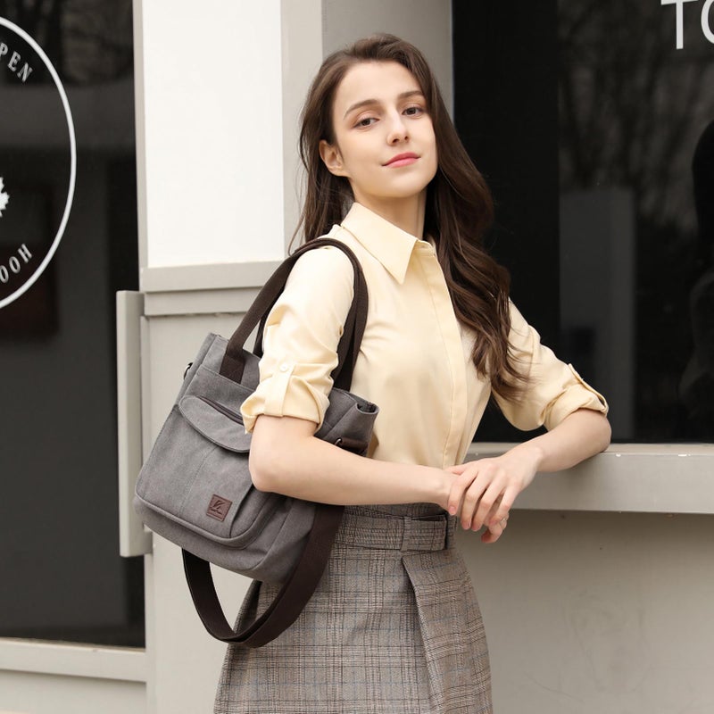 ZHIERNA Women's Canvas Tote Purse Casual Shoulder Crossbody Bags Small Handbag, Multi-pocket Top Handle Work Bag - Image 3