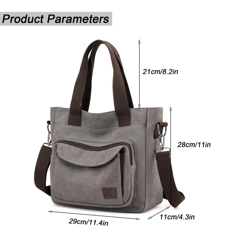 ZHIERNA Women's Canvas Tote Purse Casual Shoulder Crossbody Bags Small Handbag, Multi-pocket Top Handle Work Bag - Image 4