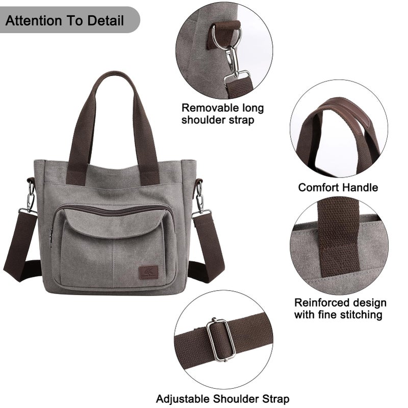 ZHIERNA Women's Canvas Tote Purse Casual Shoulder Crossbody Bags Small Handbag, Multi-pocket Top Handle Work Bag - Image 5