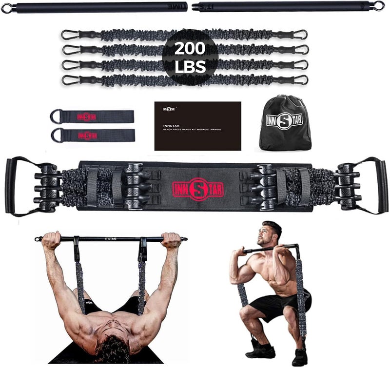 INNSTAR Resistance Bands Bar Exercise Bands Attachment 38" Black Max Load 800lb for Home Gym Workout Full Body Workout Power Lifting Fitness Bar (Black) - Image 1