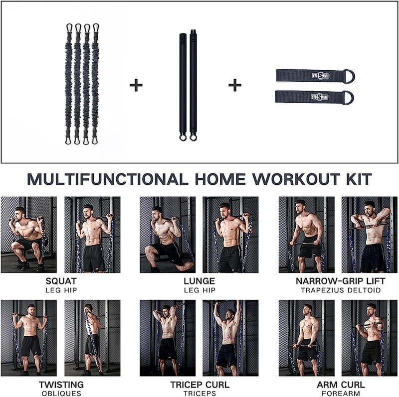 INNSTAR Resistance Bands Bar Exercise Bands Attachment 38" Black Max Load 800lb for Home Gym Workout Full Body Workout Power Lifting Fitness Bar (Black) - Image 4