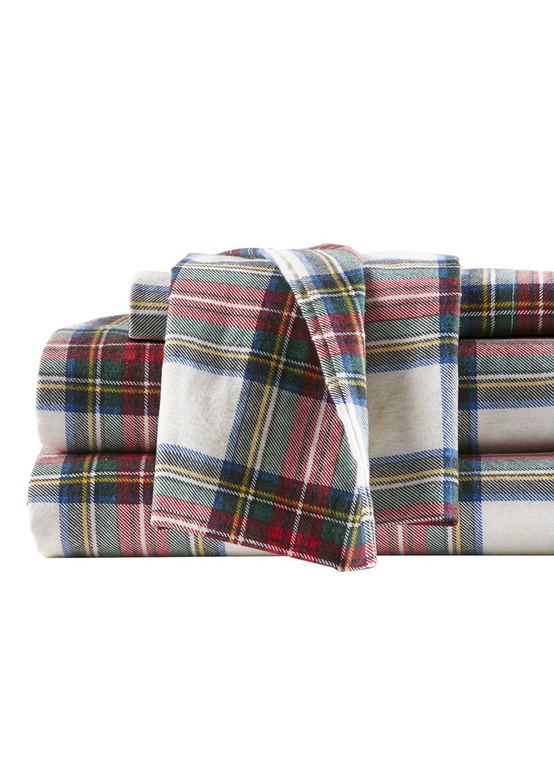 Comfort Spaces Comfort Spaces Cotton Flannel Breathable Warm Deep Pocket Sheets with Pillow Case Bedding Queen Red Plaid Scottish Plaid 4 Piece 