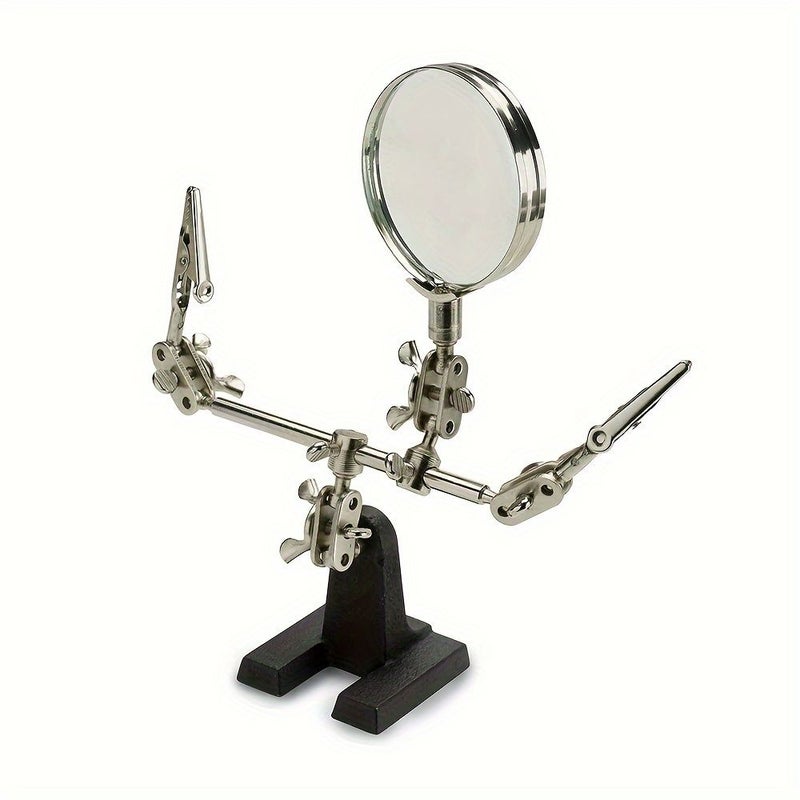1pc Adjustable Helping Hand With Magnifying Glass Third Hand Solder Aid Heavy Base Dual Alligator Clips - Image 1