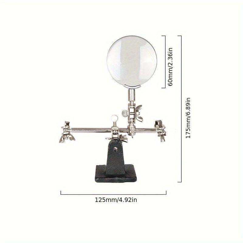 1pc Adjustable Helping Hand With Magnifying Glass Third Hand Solder Aid Heavy Base Dual Alligator Clips - Image 2