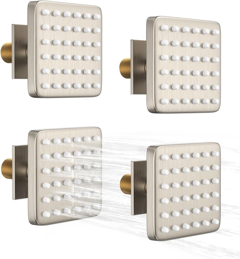 Bostingner Shower Body Spray Jets, 3-inch Brass Showerhead Body Spray Adjustable Flow with On Off, Square Shower Body Sparyer Spa Massage Jet Wall Mount, NPT 1/2”- 4PCS (Brushed Nickel) - Image 1