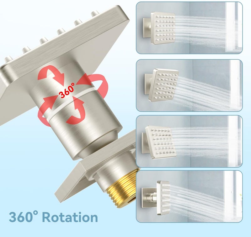 Bostingner Shower Body Spray Jets, 3-inch Brass Showerhead Body Spray Adjustable Flow with On Off, Square Shower Body Sparyer Spa Massage Jet Wall Mount, NPT 1/2”- 4PCS (Brushed Nickel) - Image 3