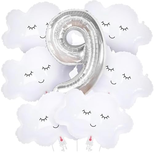 Pop The Party بوب ذا بارتي كلاود 9 كيت تزيين عيد الميلاد – مجموعة بالونات فويل مكونة من 7 قطع لتزيين حفلة عيد ميلاد التاسع اللطيف - Image 1