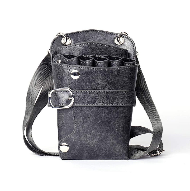 Scissors Pouch PU Leather Salon Barber Hairdressing Scissors Holster Hair Stylist Tools Bag Comb Shear Holster Waist Shoulder Belt Grey