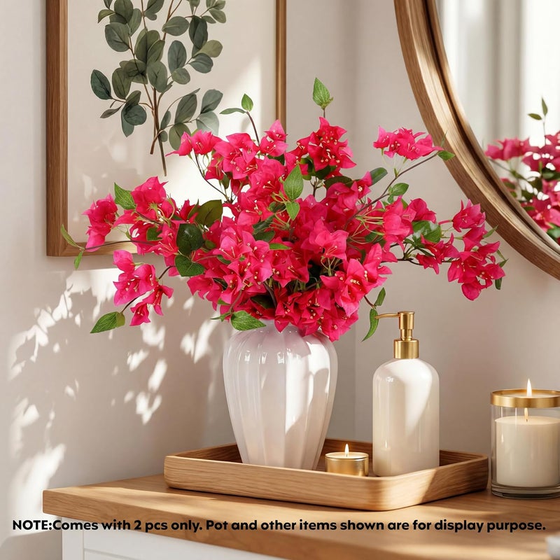 Decor & More ديكور آند مور قطعتان باقة زهور بوجنفيليا حريرية واقعية طويلة الساق | زهور صناعية للزينة | زهور للمزهرية | مثالية للمنزل والحفلات والزفاف والمطعم (وردي) - Image 3