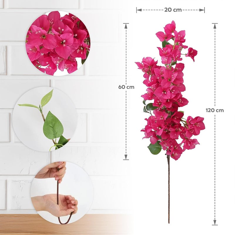 Decor & More ديكور آند مور قطعتان باقة زهور بوجنفيليا حريرية واقعية طويلة الساق | زهور صناعية للزينة | زهور للمزهرية | مثالية للمنزل والحفلات والزفاف والمطعم (وردي) - Image 2
