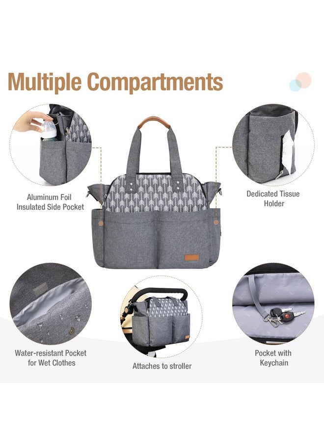 Lekebaby Lekebaby Diaper Bag Tote, Large Diaper Bags Waterproof,Large Mommy Bag for Hospital, Baby Bags for Mom Travel Diaper Tote Messenger Purse,Grey, Arrow Print  - Image 4