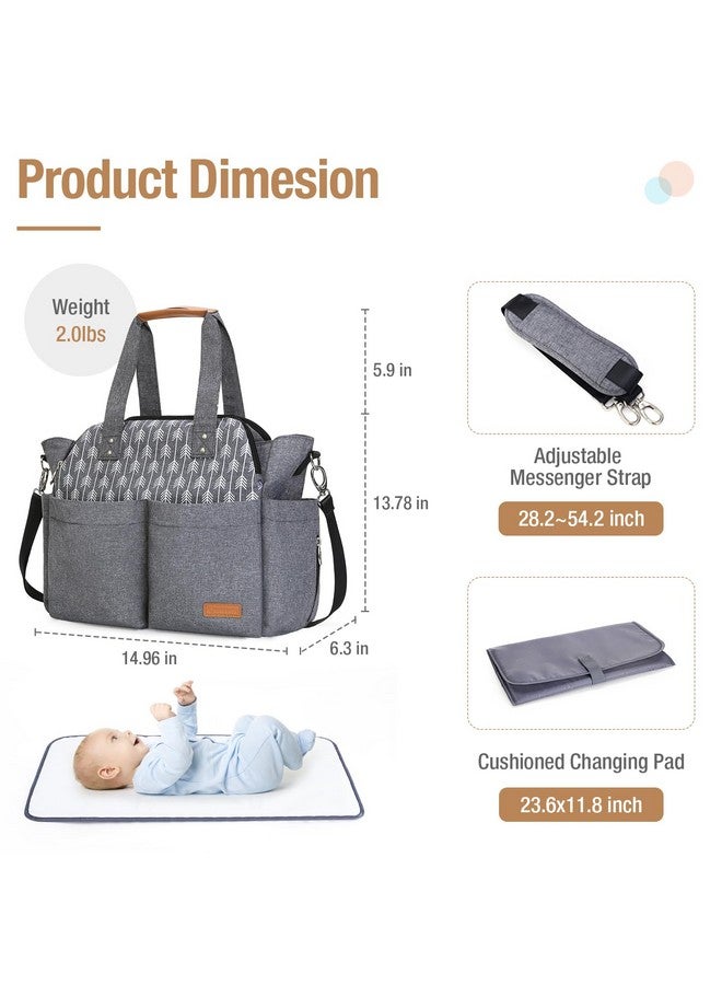 Lekebaby Lekebaby Diaper Bag Tote, Large Diaper Bags Waterproof,Large Mommy Bag for Hospital, Baby Bags for Mom Travel Diaper Tote Messenger Purse,Grey, Arrow Print  - Image 2