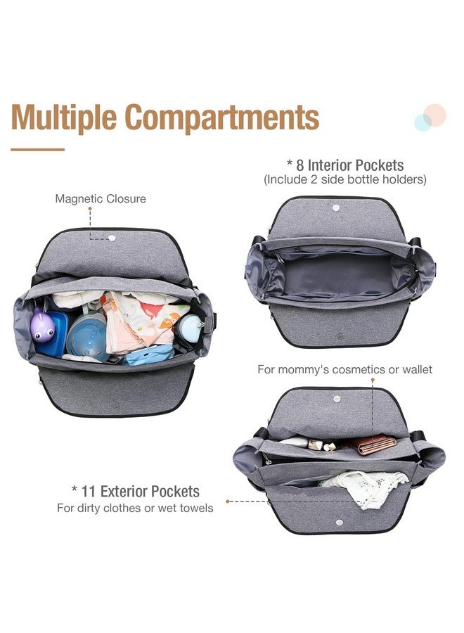 Lekebaby Lekebaby Diaper Bag Tote, Large Diaper Bags Waterproof,Large Mommy Bag for Hospital, Baby Bags for Mom Travel Diaper Tote Messenger Purse,Grey, Arrow Print  - Image 3