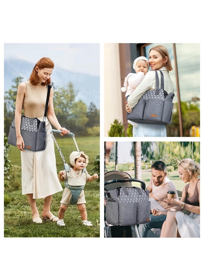 Lekebaby Lekebaby Diaper Bag Tote, Large Diaper Bags Waterproof,Large Mommy Bag for Hospital, Baby Bags for Mom Travel Diaper Tote Messenger Purse,Grey, Arrow Print  - Image 1