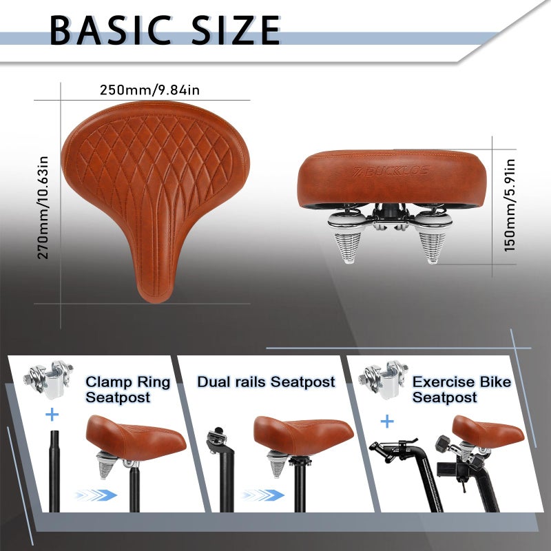 BUCKLOS Bike Seat for Comfort Men Women Wide Bicycle Seats Large Bike Saddle for Ebike Beach Cruiser Peloton Stationary Bike - Image 5
