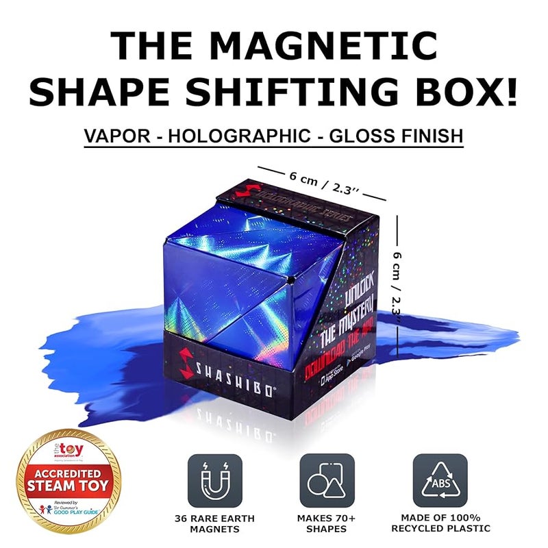 SHASHIBO Shape Shifting Box AwardWinning Patented Fidget Cube w 36 Rare Earth Magnets Transforms Into Over 70 Shapes Download Fun in Motion Toys Mobile App Holographic Vapor - Image 2