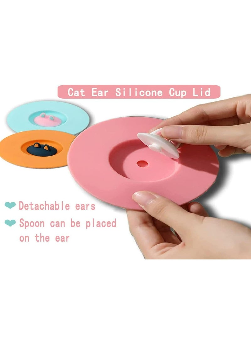 Oasisgalore - 3PCS Silicone Cat Ear Cup Lids, Food Grade Anti-Dust Mug Covers for Tea & Coffee - Image 1