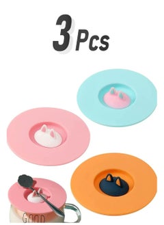 3PCS Silicone Cat Ear Cup Lids, Food Grade Anti-Dust Mug Covers for Tea & Coffee